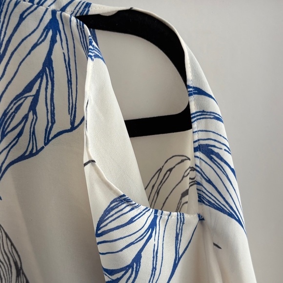 Reiss Cream and Blue Leaf Print Midi Dress with cold shoulders - Picture 5 of 5